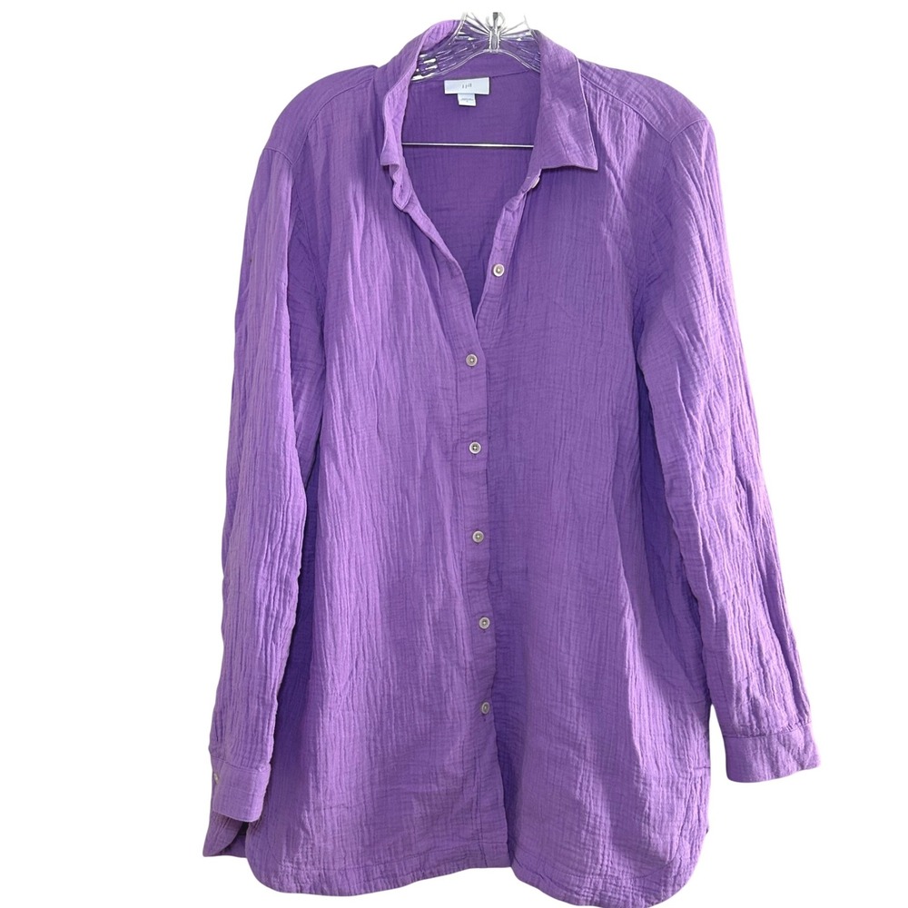 J. Jill Purple Cotton Gauze Button Down Shirt Long Sleeve Tunic Womens Large